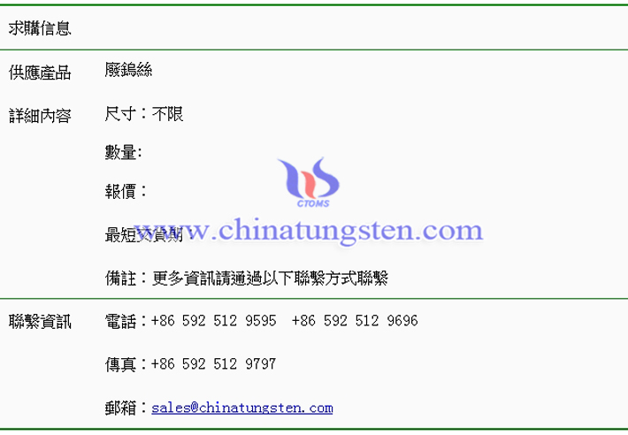 廢鎢絲求購(gòu)表圖片